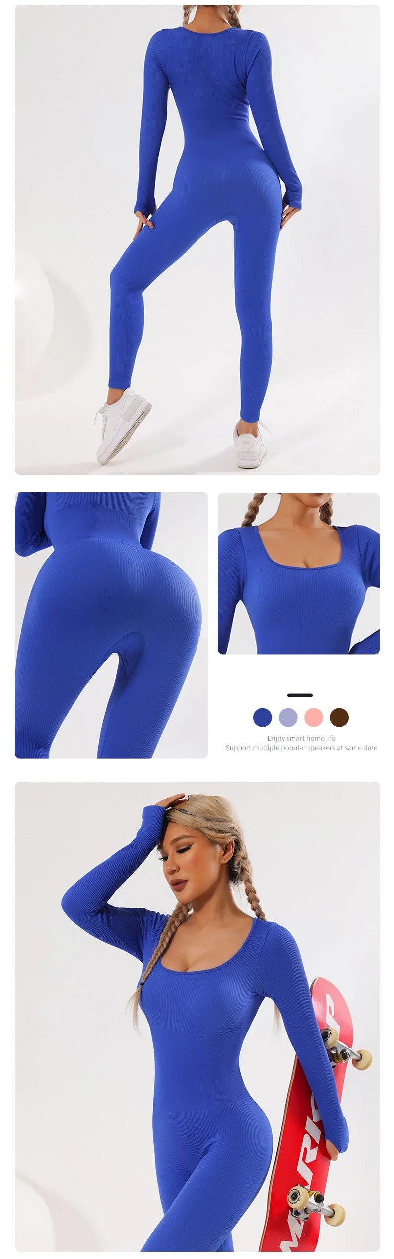 Long Sleeve Fitness Wear Seamless Yoga Bodysuit Athletic Activewear for Women