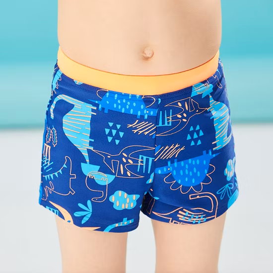 2021 Modische Badeshorts für Jungen mit Multi-Way-Dino-Print und Kontrast, fester Taille